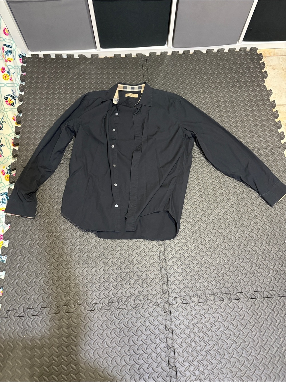 authentic Nova Burberry Burberry black long sleeve button-up/check cuff shirt.